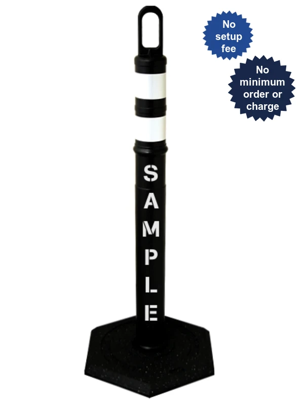 42\" BLACK Looper Tube with Two (2) 3\" Reflective Collars, Custom Stencil \u0026 12 Lb. Base