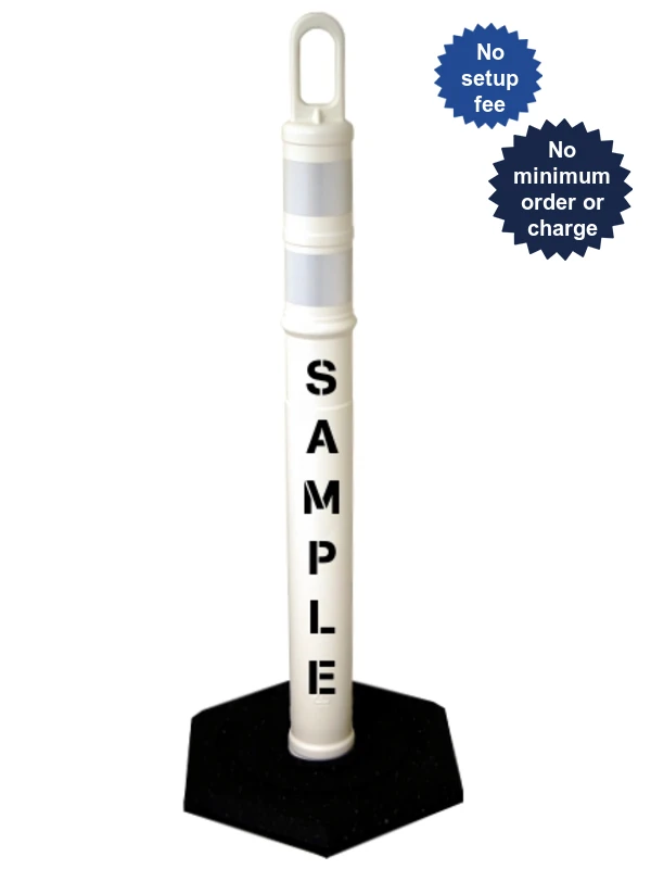 42\" WHITE Looper Tube with Two (2) 3\" Reflective Collars, Custom Stencil \u0026 12 Lb. Base