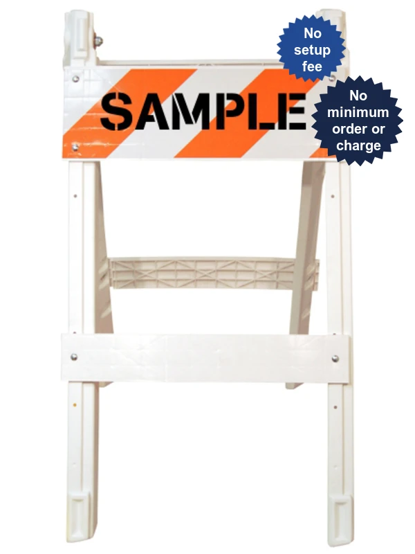 45\" H x 24\" W  Folding Plastic Type I Barricade w/EG Reflective Sheeting \u0026 Custom Stencil One Side