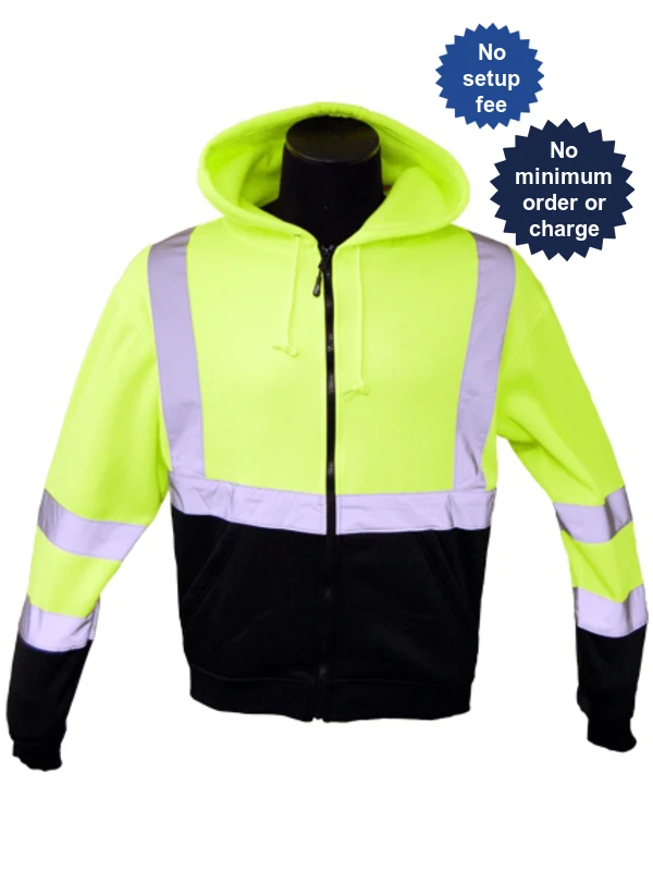 Class 3, Lime, Hooded Full Zipper Sweatshirt, Large