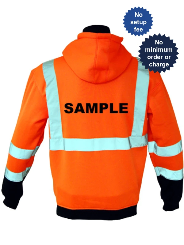 Class 3, Orange, Hooded Full Zipper Sweatshirt, Medium w/Non-Reflective Custom Lettering