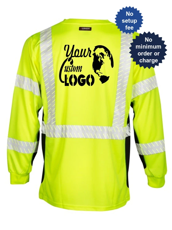 kishigo premium black cool touch long sleeve class 3 t shirt large  custom vest logo