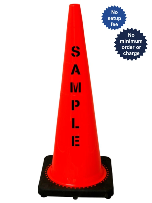 Orange 36\" 10.0 Lb. Black Base Cone with Custom Stencil
