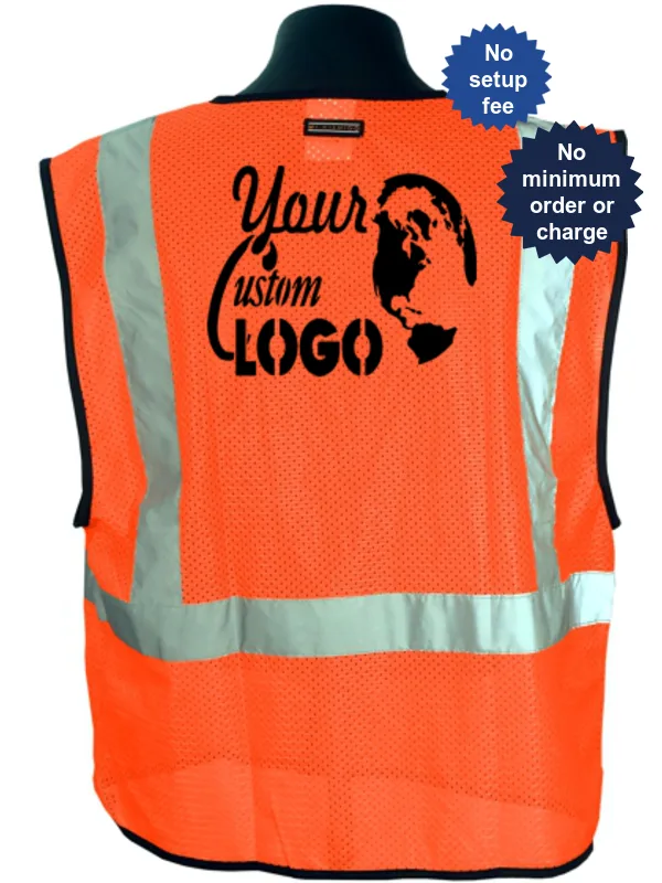 Orange Mesh, Class 2 Vest, Size L-XL with Custom Logo